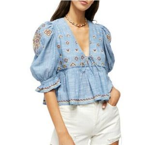 FREE PEOPLE Womens Blouse Tallulah Elegant Stylish Soft Blue